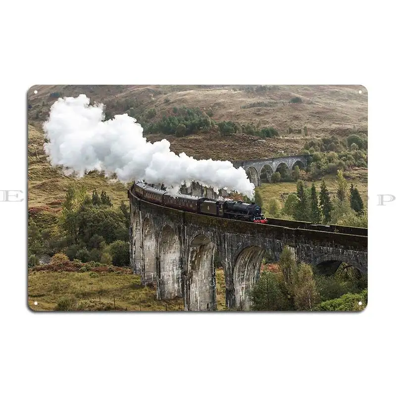 The Jacobite Crossing Glenfinnan Viaduct Metal Sign Cinema Retro Painting Design Personalized Tin Sign Poster