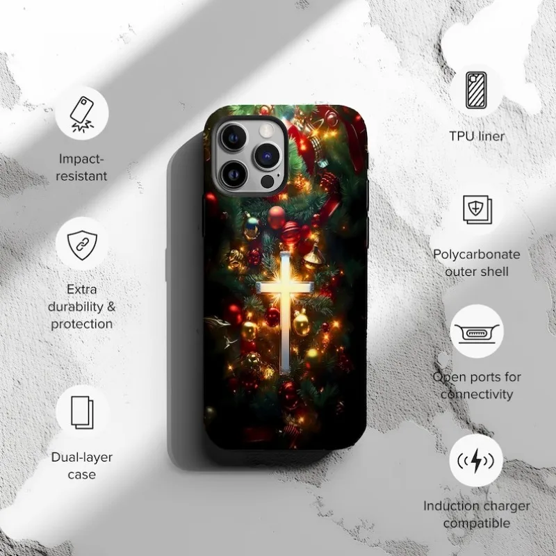 Festive Christmas Tree Cross Holiday Phone Case For IPHONE 16 15PRO MAX 14 13 12 11 Acrylic TPU Two in one magnetic Phone Cases