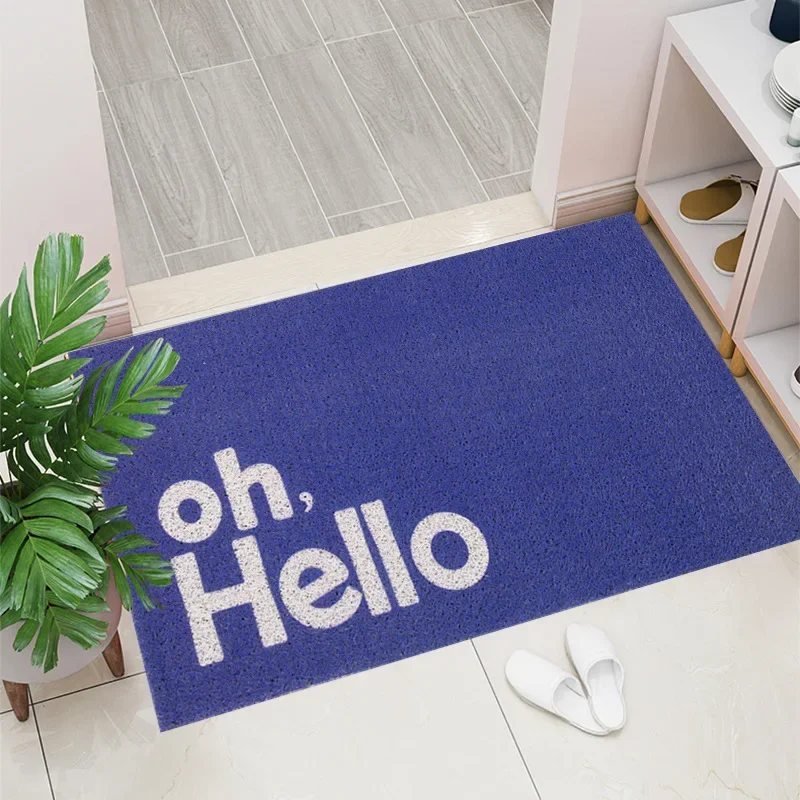 Hello Doormat Japanese and Korean Style Coil Door Mat PVC Non-Slip Backing Dust Removal Entrance Personalized Floor Mat