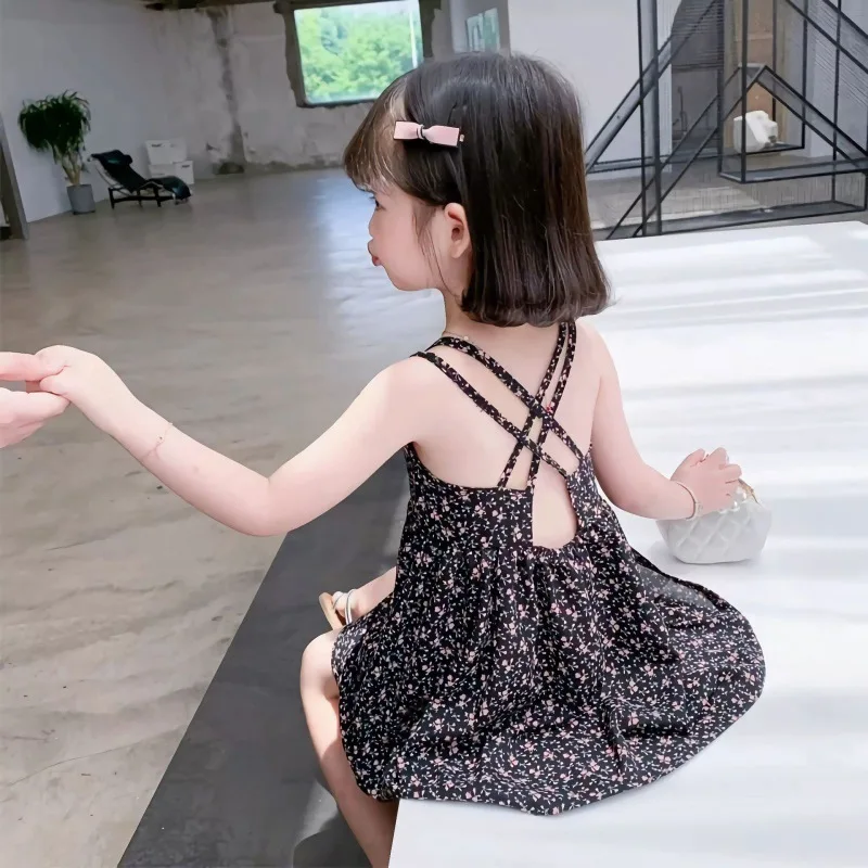 Korean Version of New Girls Summer Dress Fashionable Floral Dress for Baby Girls Thin Sleeveless Princess Dress