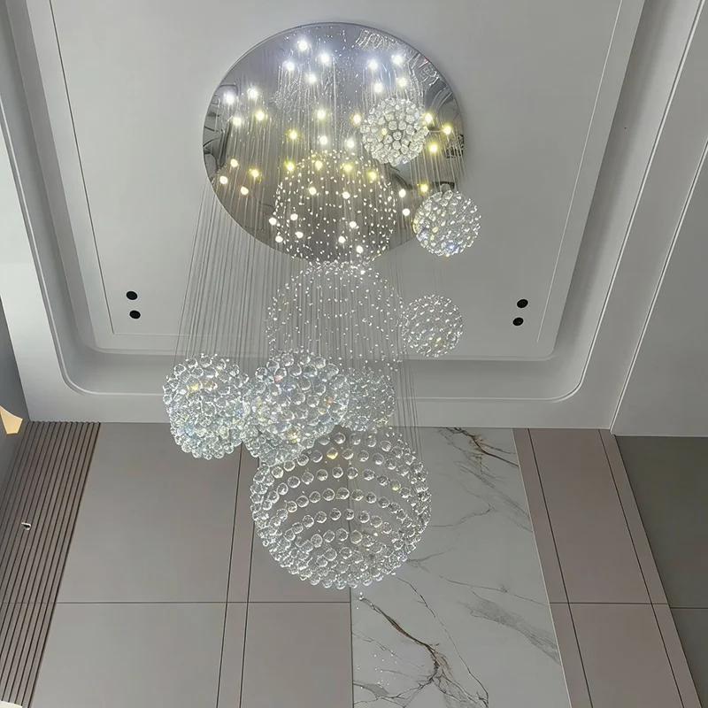 Crystal Led Ceiling Chandelier High Modern Spiral Large Raindrop Flush Mount Lamp Fixture Living Room Hall Pendant Light Fixture - view 5