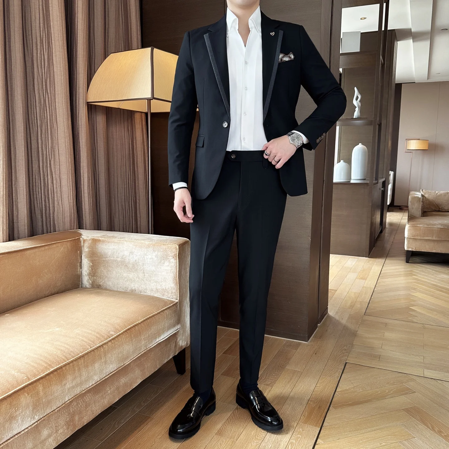 

Wedding Suit men Two Piece Korean Slim Fit High End Formal Banquet Business Suit Luxury Groom Tuxedo Tailored Fit Evening Wear