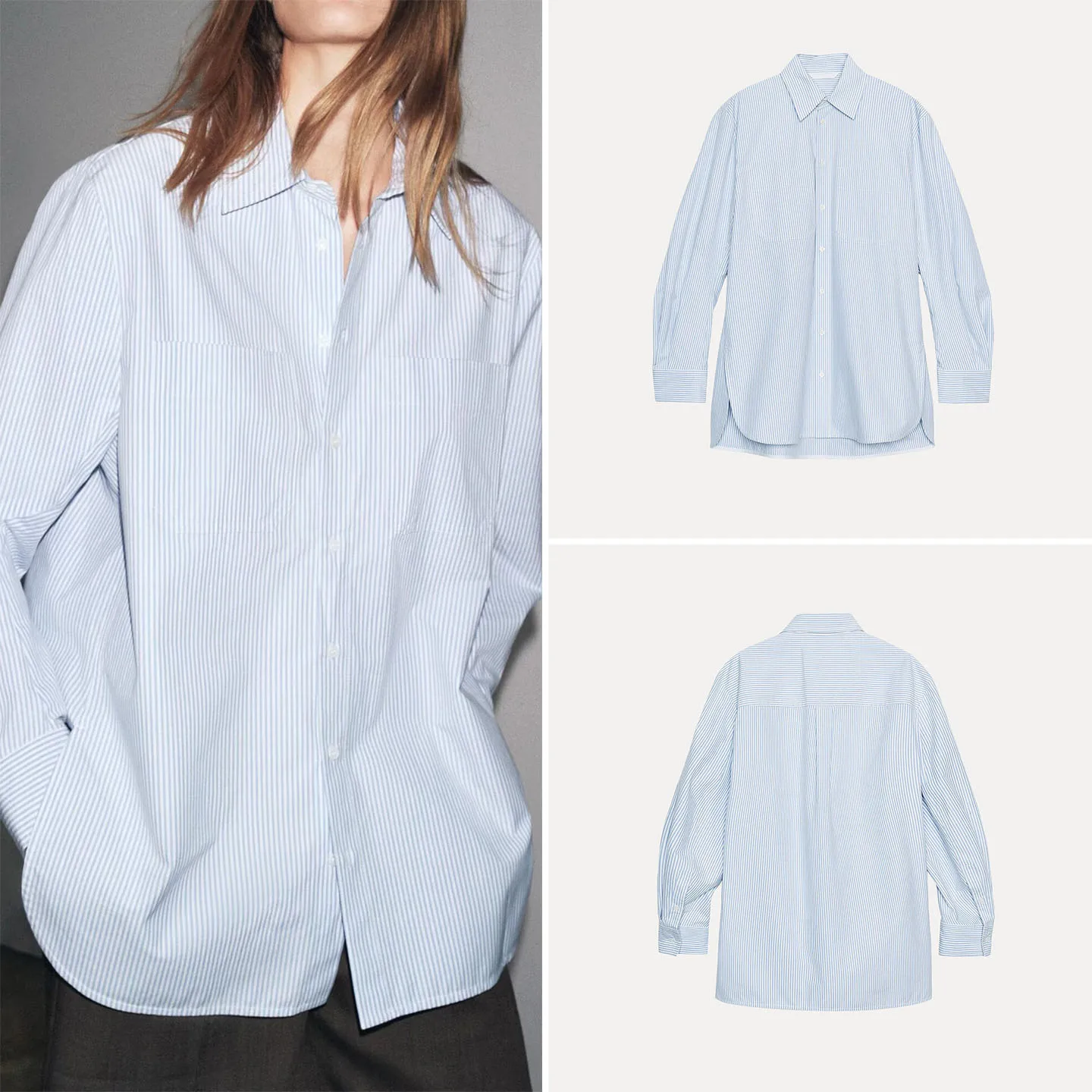 

Faionable Striped irt with ket для женщин Commute Sle Autumn 2025 Z Straight Leg Long Sve Casual Busin Wom...