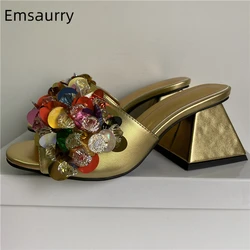 Colorful Bling Sequins Beads Sandals Women Unique Strange Heel Diamond Rhinestone Slingbacks Summer Mules For Girls