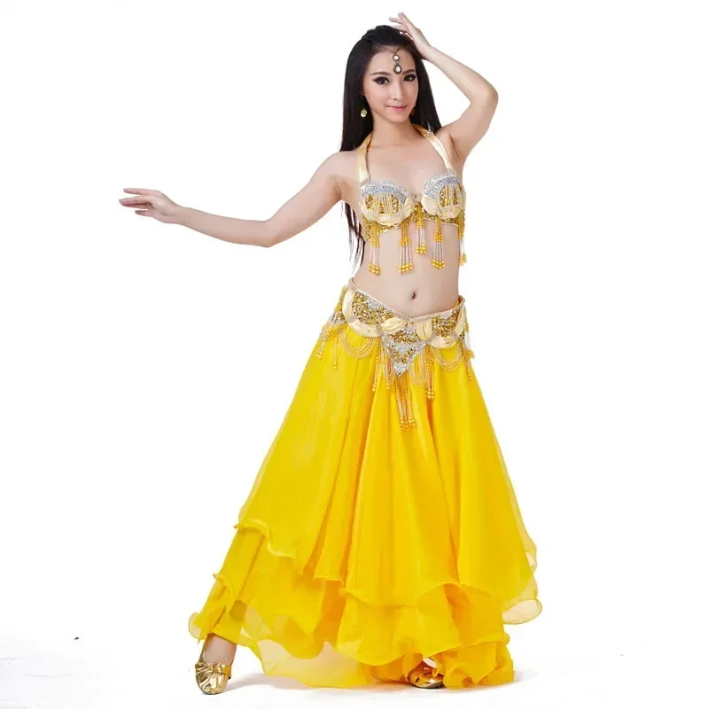 Stage Performance Costumes Oriental Belly Dancing Clothes Suit Bead Bra&belt&Skirt Belly Dance Costume Set danza del vientre