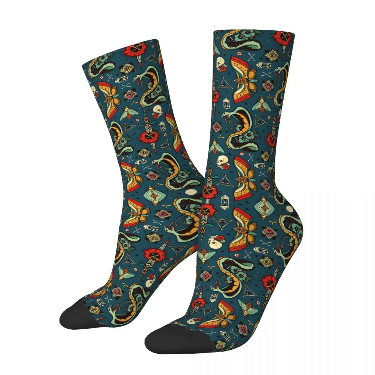 Chaussettes bleues aux yeux audacieux pour hommes, rétro, Harajuku, motif flash traditionnel américain, tatouage, style de rue, nouveauté, chaussettes d'équipage