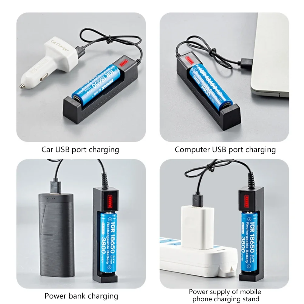 Battery USB Smart Charger Protection for 16340 14500 18650 3.7V Rechargeable Lithium Battery LED Display