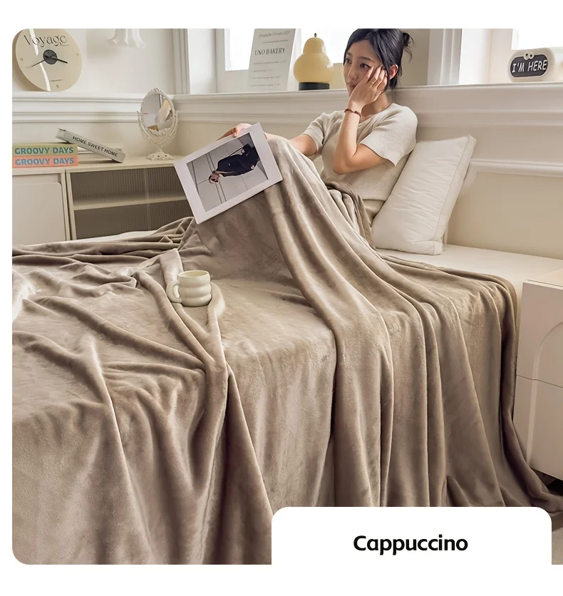 Solid Color Soft Flannel Sofa Throw Blanket Cozy Multi-Purpose Plush Blankets for Bed Travel Office Nap Single Double Bed Sheet