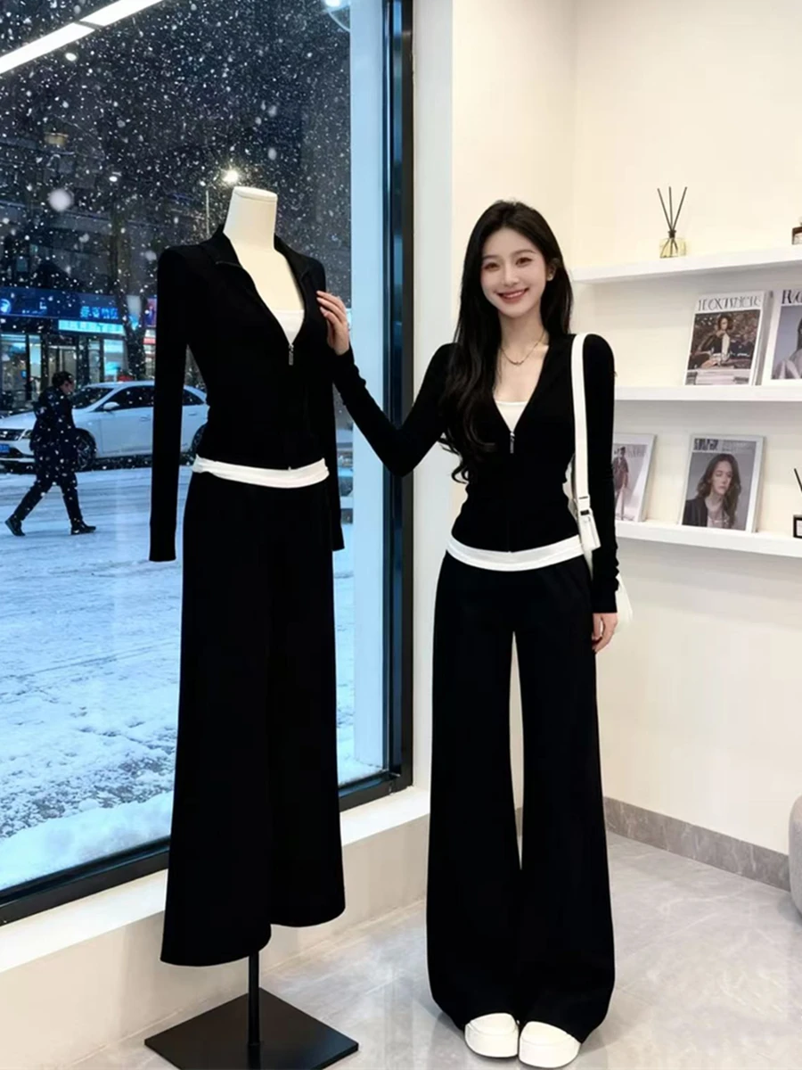 

Fall Faion Design Sensation Small Cro Fake Топ из двух предметов Широкие брюки Комплект из двух предметов Ele Petite Женский наряд