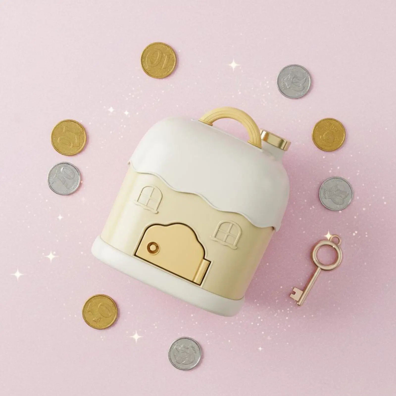 Kids Coin Bank House Shape with Key Lockable Money Box for Children PP Material Portable Piggy Bank Savings for Boys and Girls