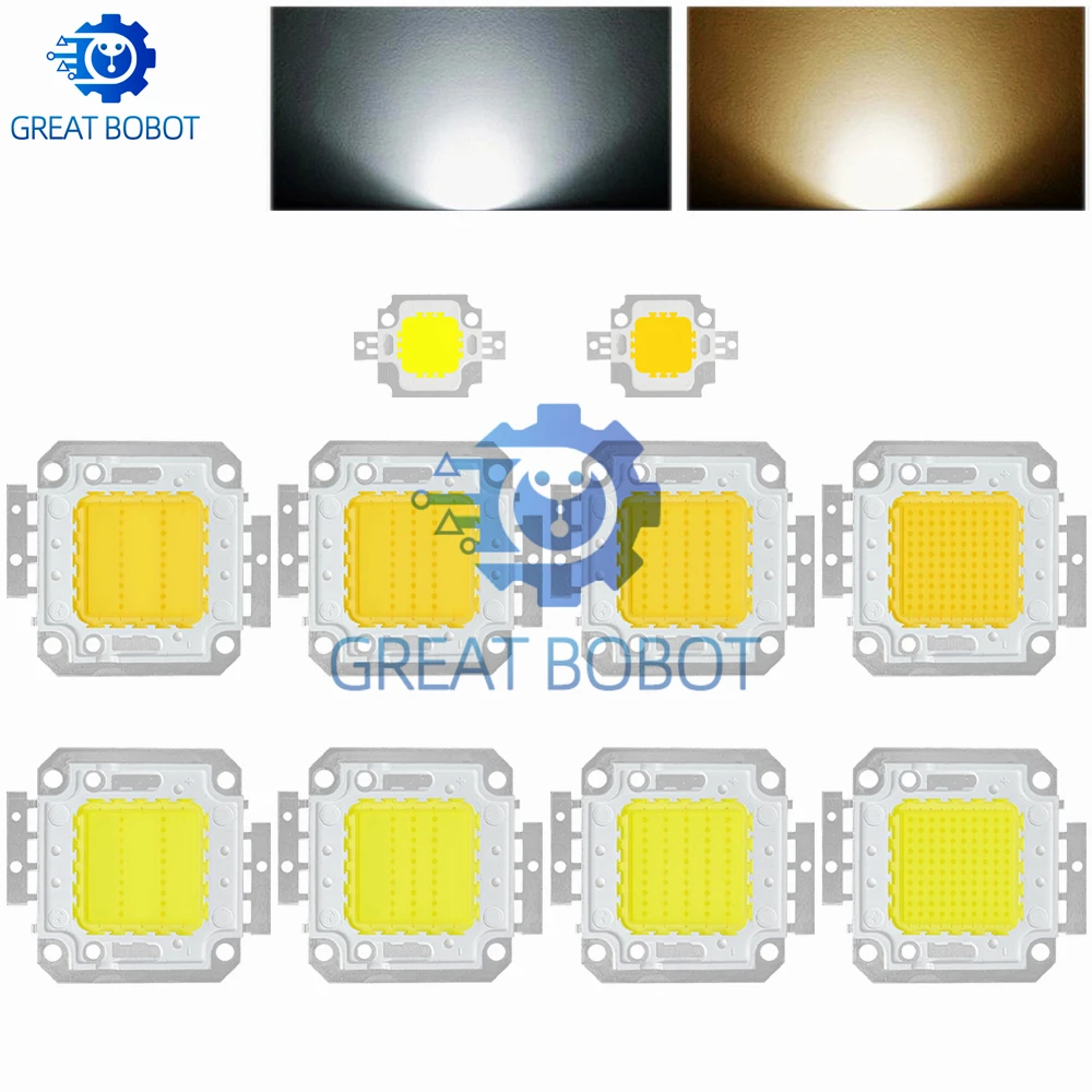 10W-100W High Power COB LED Chip, 12V-36V Integrated LED Light Source, White and Warm White Available