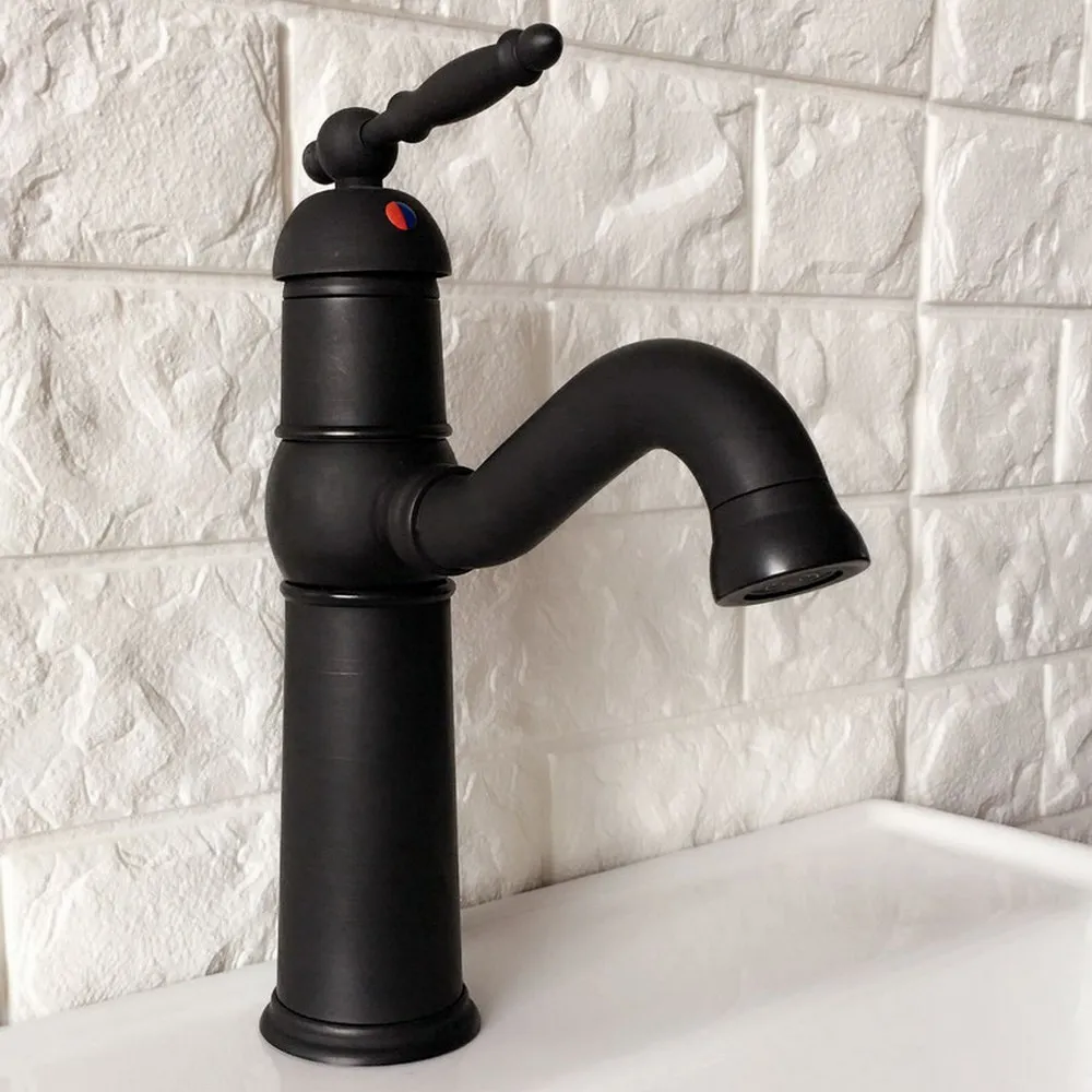 

Black Oil Rubbed Bronze Kitchen Bathroom Basin Faucets Hot & Cold Single Handle Deck Mounted tnf365