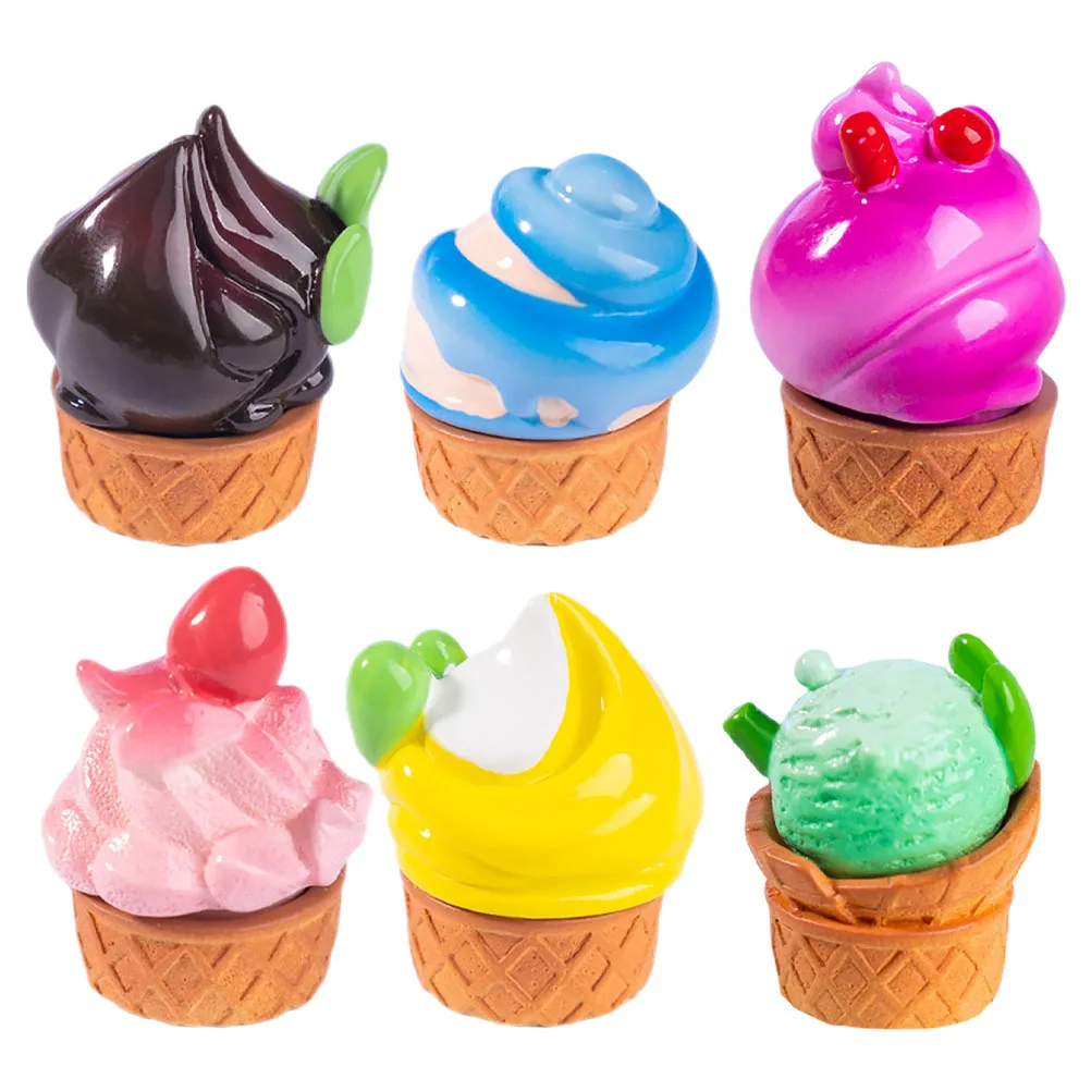 

6pcs Lifelike Ice Cream Cone Mini Resin Food Artificial Fake Dessert For Home Kitchen Cabinet Desk Decoration Photography Props