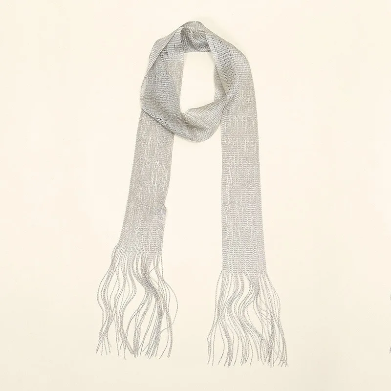 Solid-Color, Versatile Long Striped Silk Scarf  Lightweight, Fashionable, Breathable Commuter Scarf