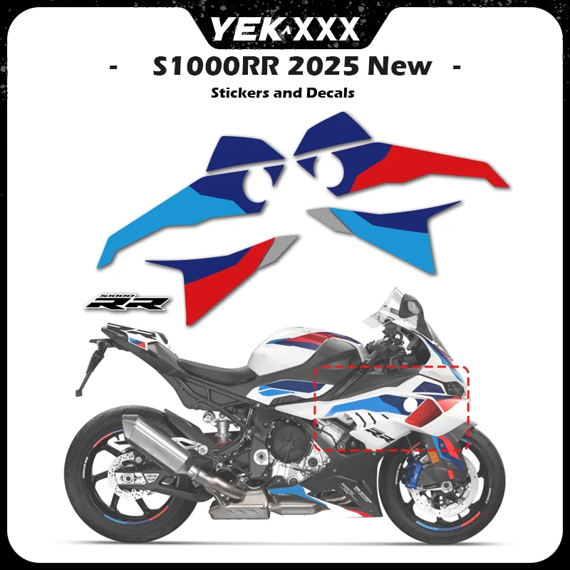 

2025 For BMW S1000RR Full Fairing Shell Decal Stickers - Blue and White Design Front Fuel Tank Rear Sticker