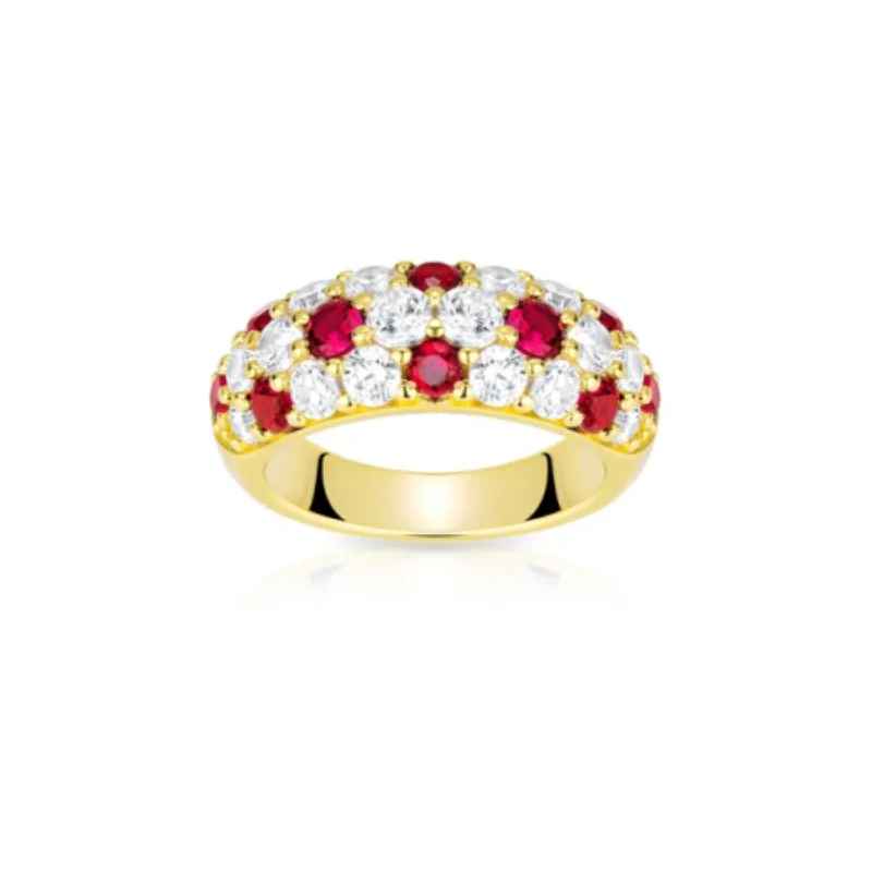 

CAMEO 925 Silver Synthetic Zircon Ring Round Red and White Full Diamond Gold Light Luxury Vintage Ring