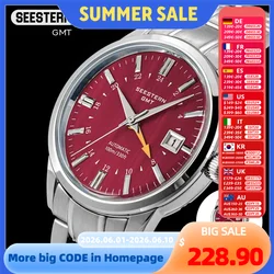 SEESTERN S446 Men Watch Automatic Mechanical Wristwatches NH34 GMT Movement 100m Waterproof Domed Sapphire Crystal Clock Limited