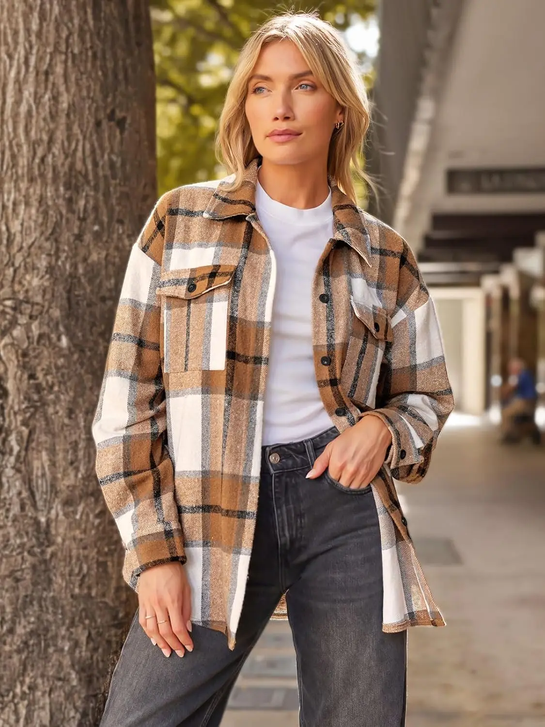 Womens Fall Outfits Fashion Clothes Shackets Flannel Plaid Button Down Long Sleeve Shirts Jackets 2024