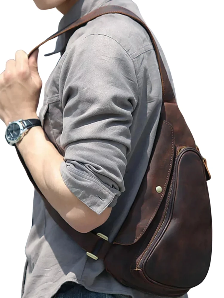 Men Cross Body Shoulder Sling Backpack Chest Bag Pouch Genuine Leather Casual Travel Retro Male Crossbody Messenger Side Bags