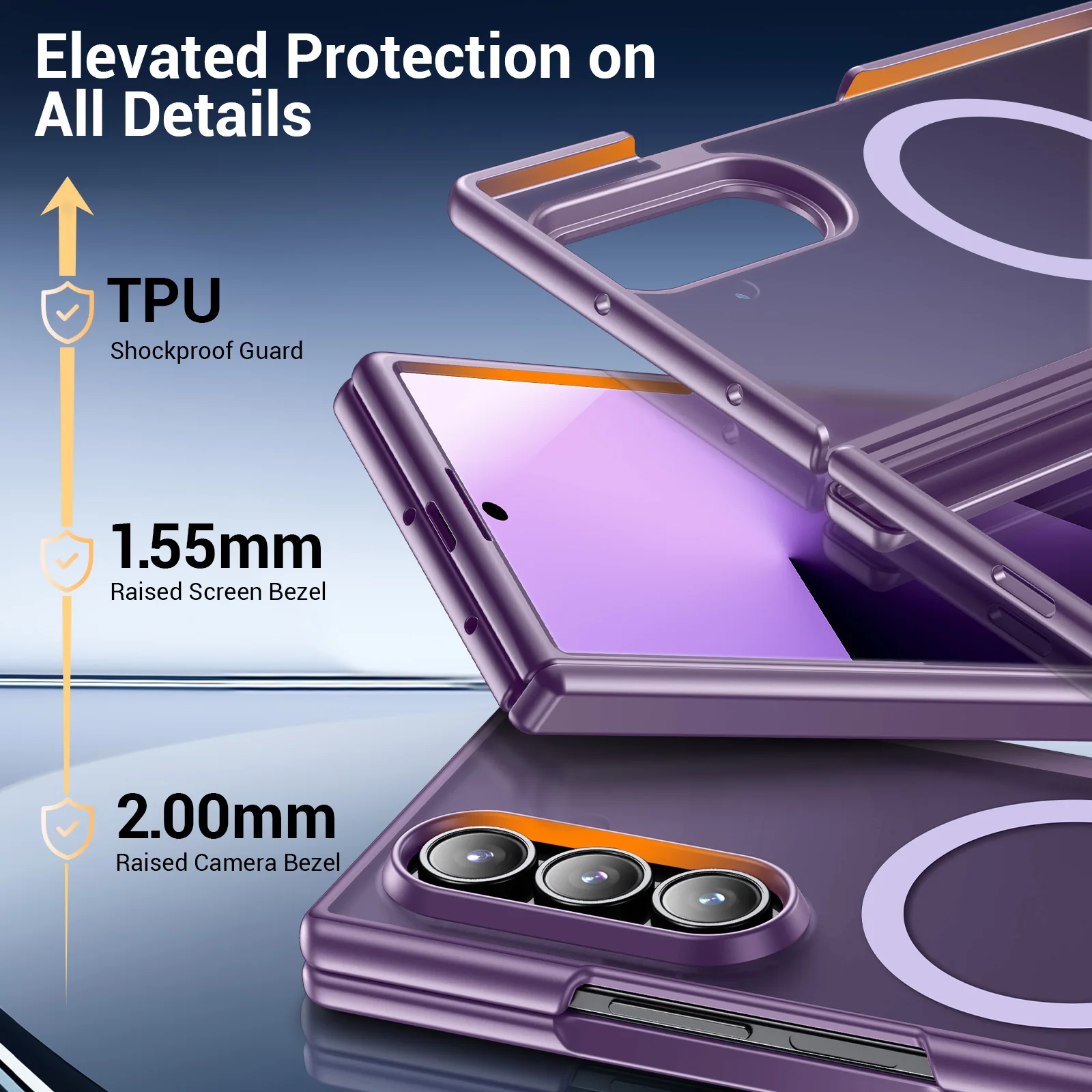 Etui na Samsung Galaxy Z Fold 7 z magnetycznym zapięciem, ochrona zawiasu, PC i TPU, z folią ochronną na ekran, kompatybilne z bezprzewodowym ładowaniem Magsafe. — zdjęcie produktu 5