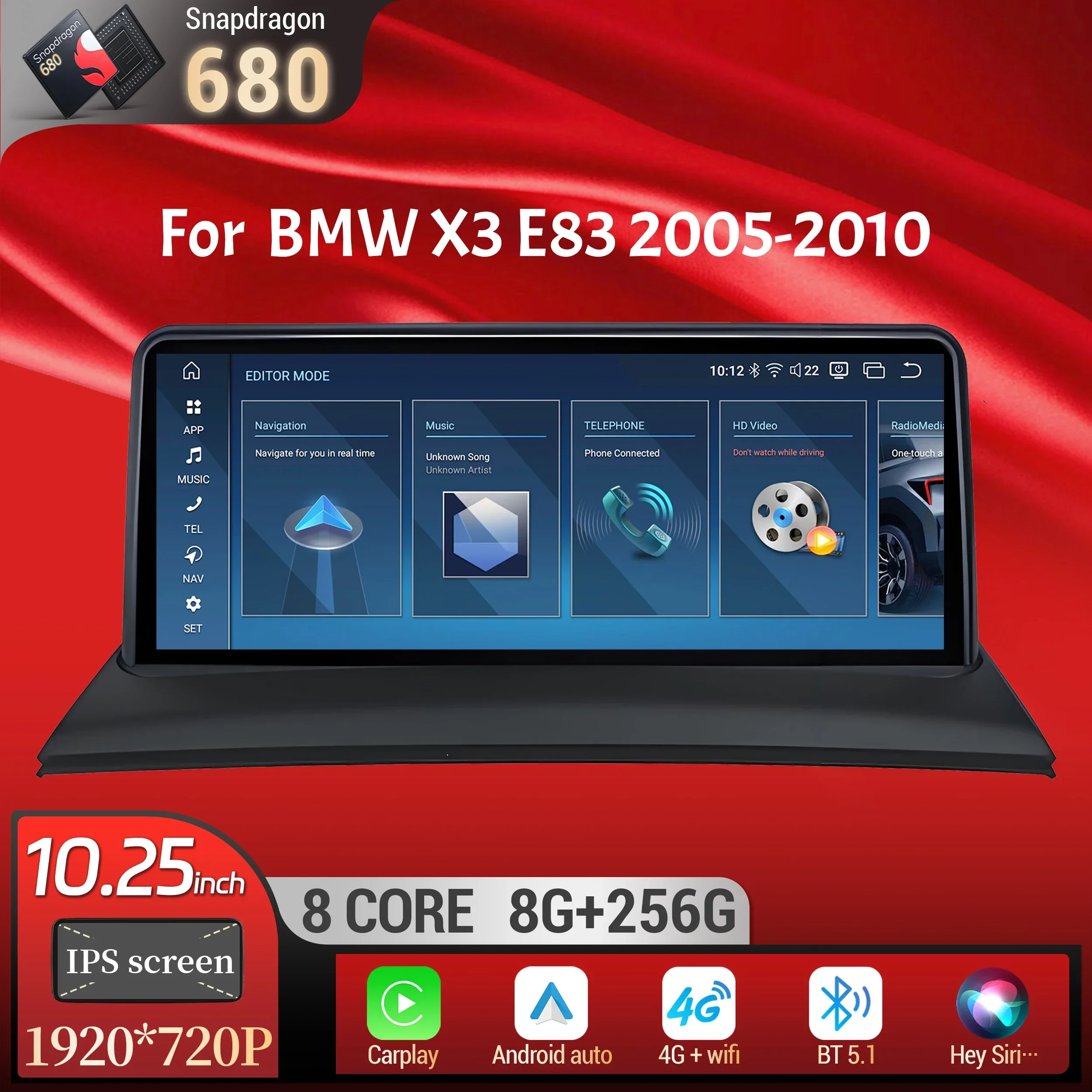 

10.25 inch Android 14 For BMW X3 E83 2005 2006 2007 2008 2009 2010 Car Radio Multimedia Wireless Carplay Snapdragon 680 Screen