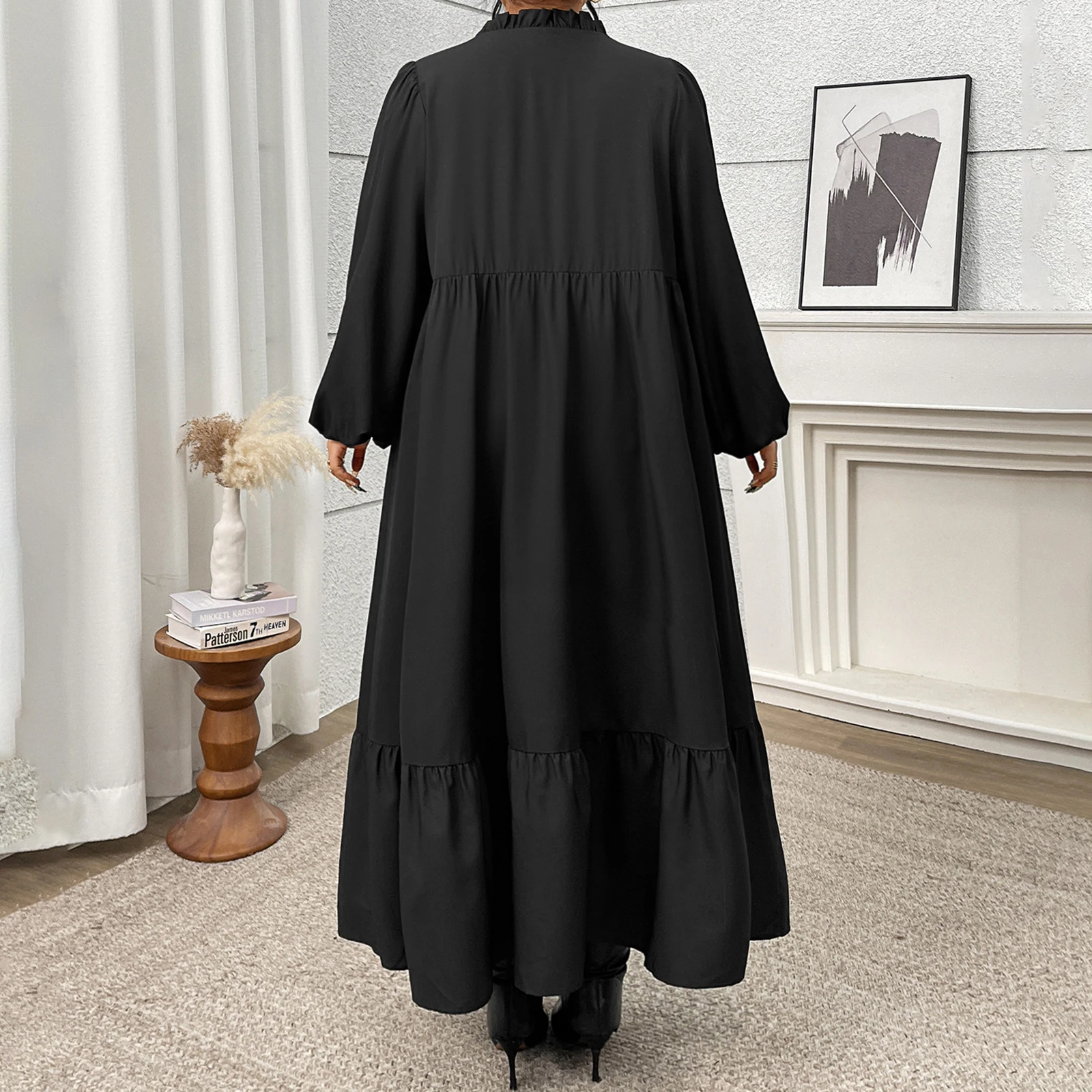 Vestido Floral de talla grande para mujer, vestidos largos holgados informales a la moda con dobladillo con volantes y manga larga, primavera 2026