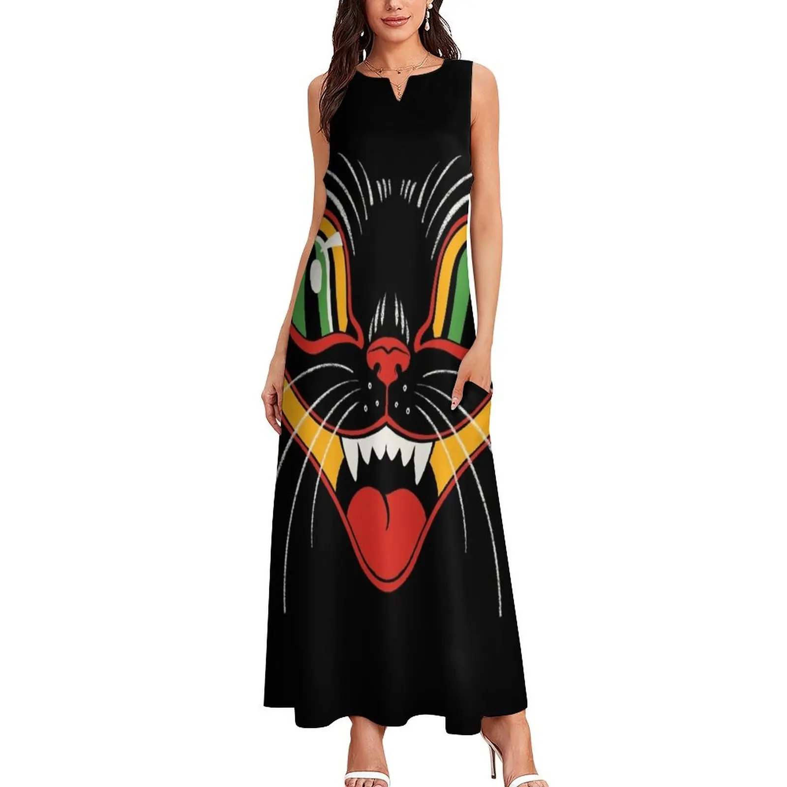 Retro Vintage Halloween Decor Black Cat Face Long Dress summer dresses dresses for official occasions Dress