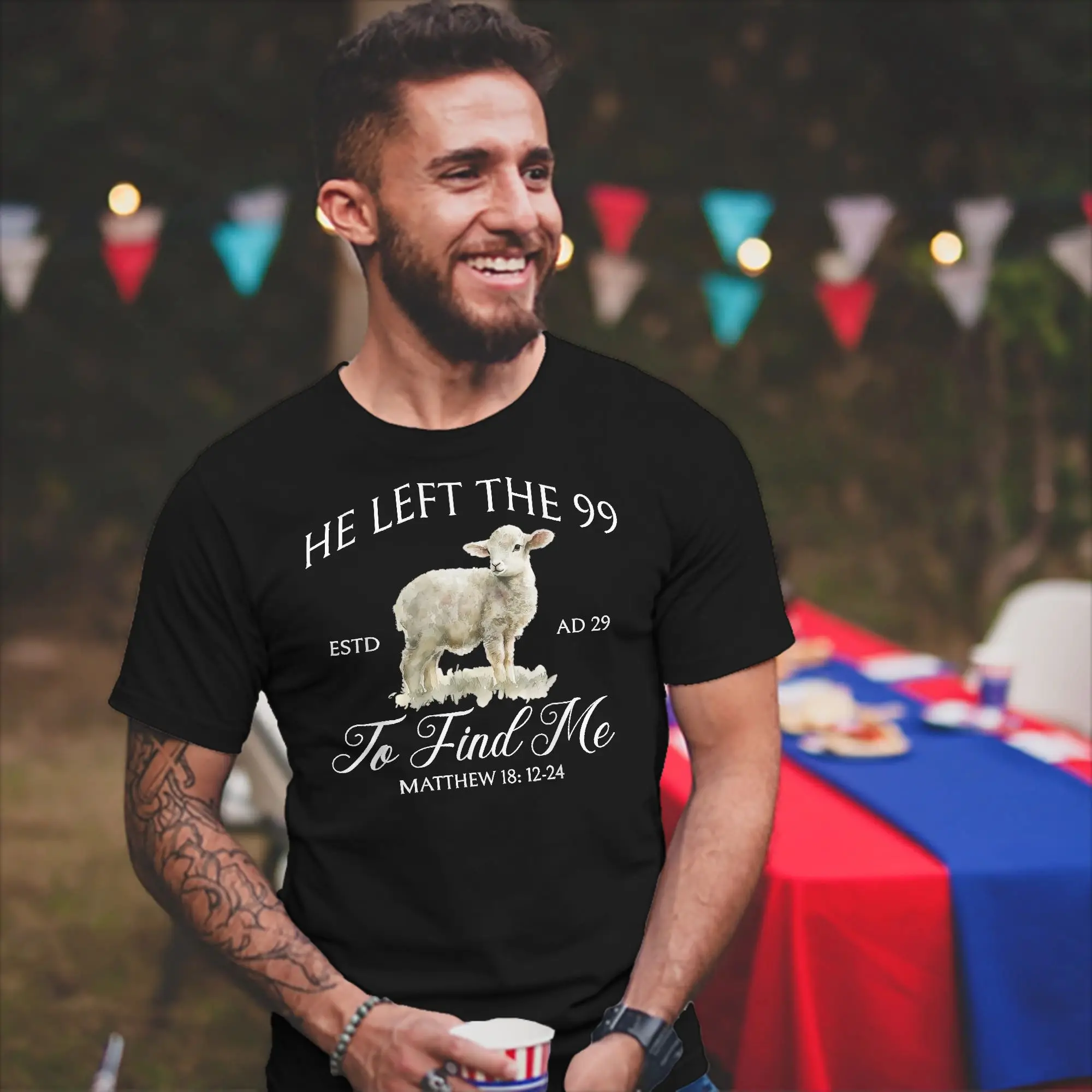 He Left The 99 to find me Jesus Leaves The 99 Christian T Shirt Men's 100%Cotton Top Tee Retro  Crewneck Short Sleeve