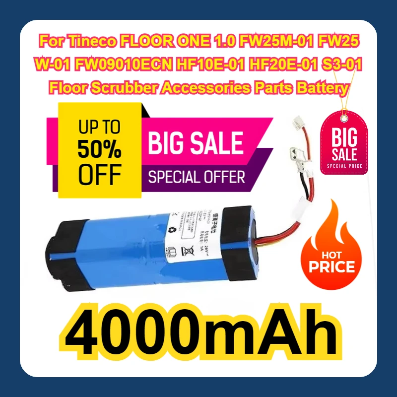 

4000mAh For Tineco FLOOR ONE 1.0 FW25M-01 FW25W-01 FW09010ECN HF10E-01 HF20E-01 S3-01 Floor Scrubber Accessories Parts Battery