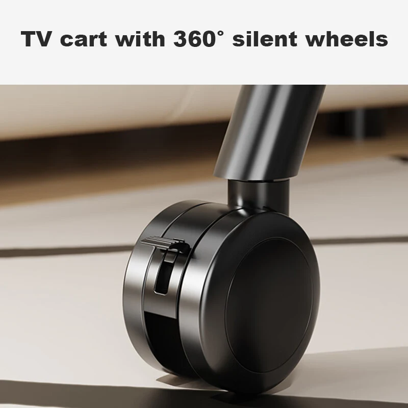 BEISHI Mobile Rolling TV Stand พร้อมชั้นวางไม้, ง่ายต่อการประกอบ Roller TV Cart สําหรับทีวี 32-60 นิ้วสําหรับห้องนั่งเล่นกลางแจ้ง