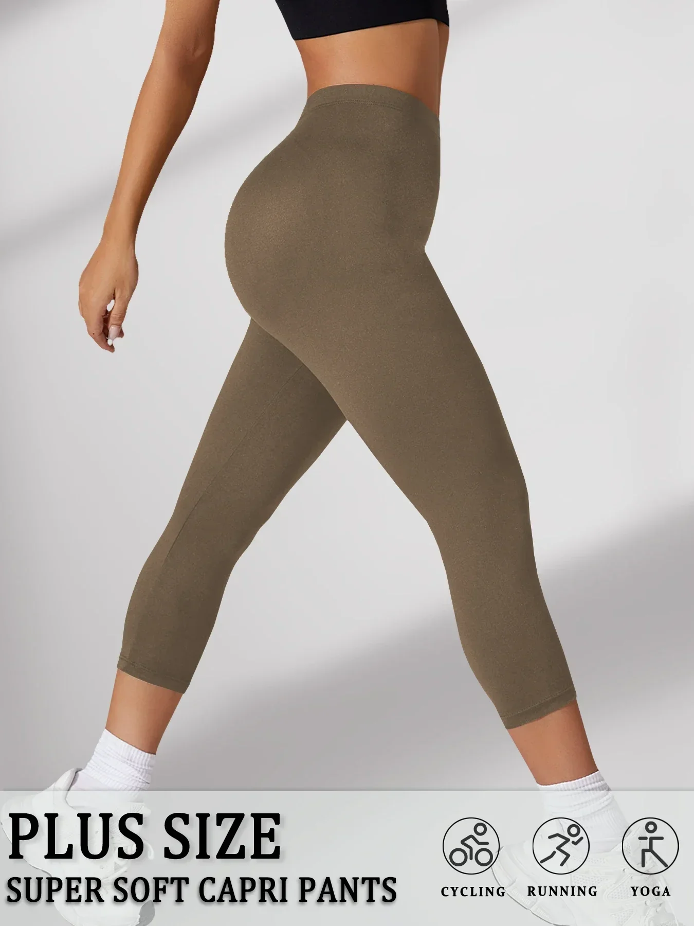 Calça capri super macia plus size para mulheres, sem transparência, treino, corrida, yoga, atlético, corrida
