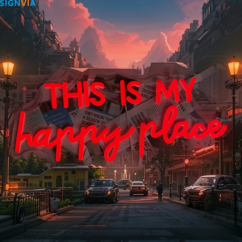 This Is My Happy Place Neon Sign USB Adjustable Brightness Reusable Party Lighting Wedding Bedroom Wall-Mounted Decor Neon Signs