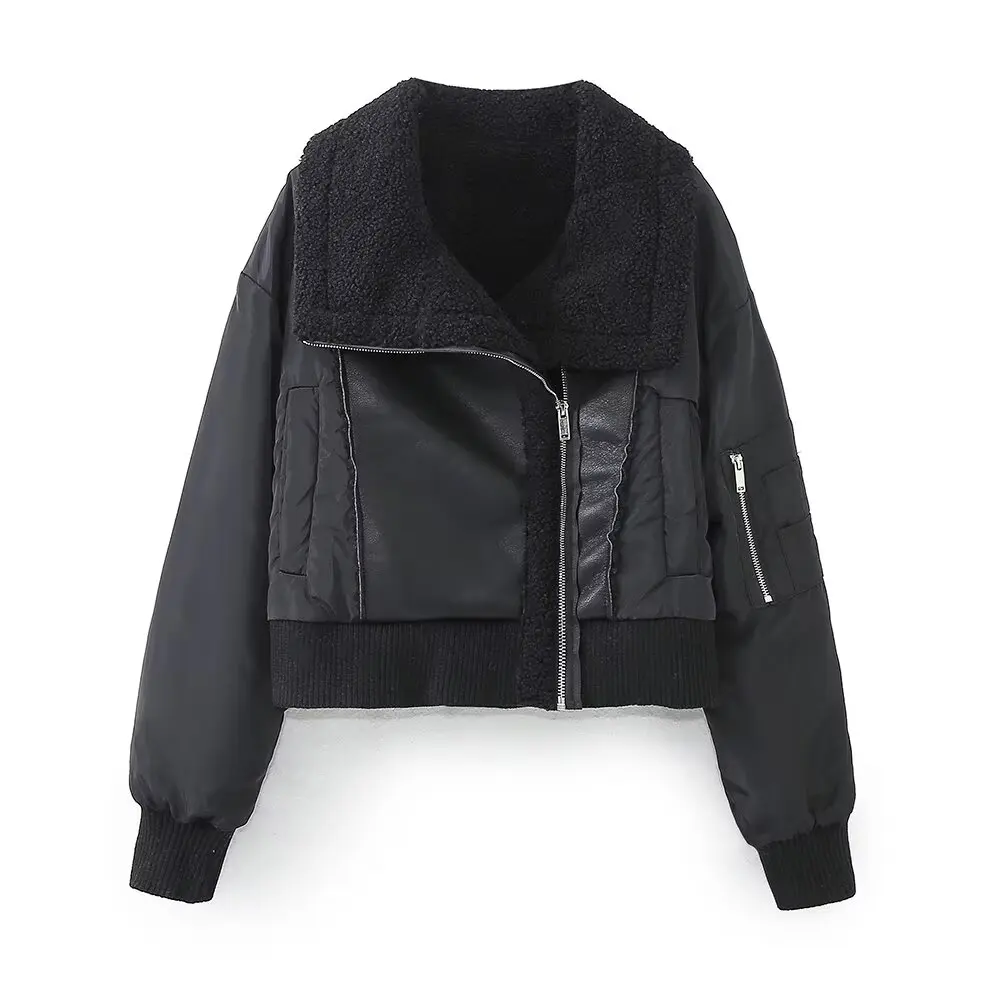 

ZAB Autumn New Faionable Patchwork Double-Sided Jaet Women's Outerwear Sli Design Polyester Fiber ort Coat