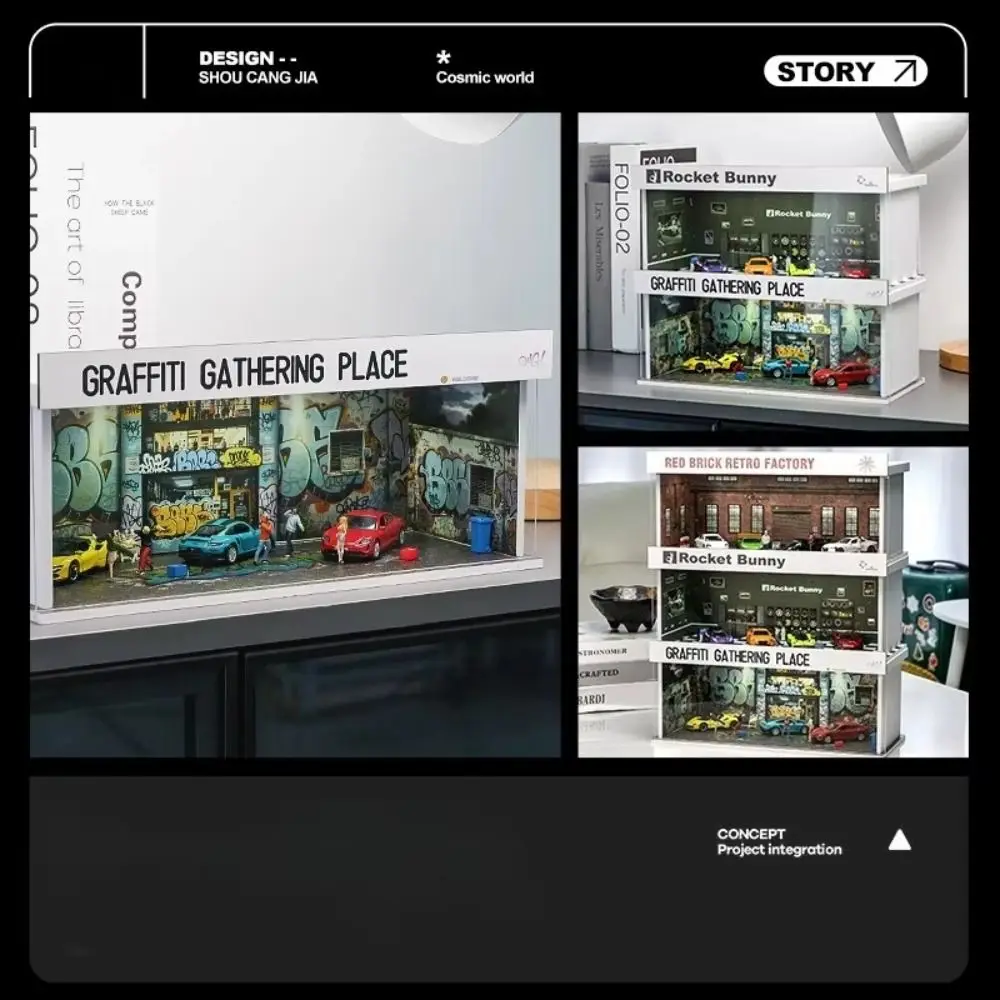 

1/64 Scale Garage Scene Model Simple Assembly Lighting Version Parking Lot Model Miniature Simulation Car Model Display Box