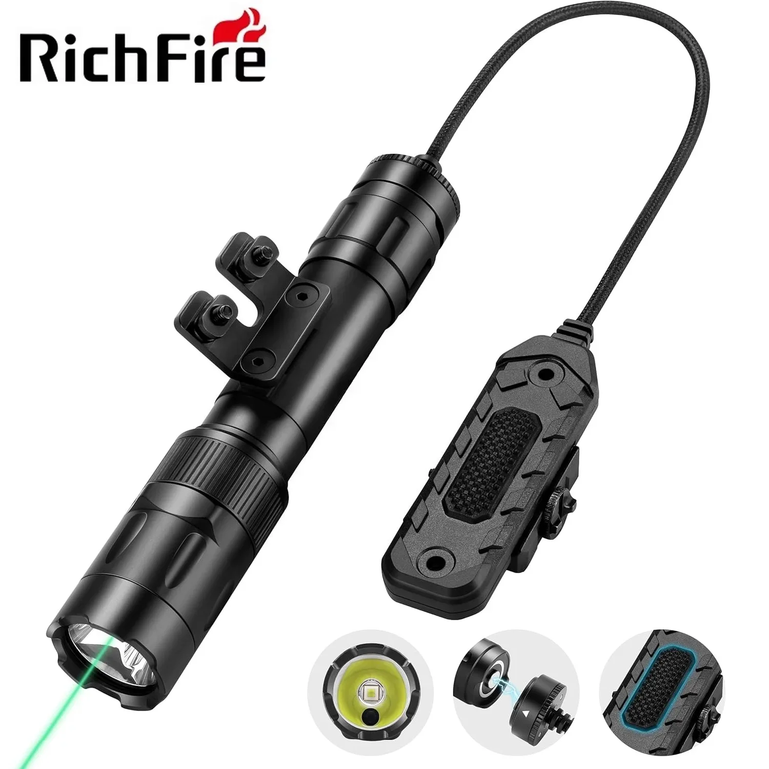 

Professional Richfire 2500Lumens Tactical Hunting LED Flashlight 2 in 1 Combo Rifle Light swith Remote Switch for ML Rail Mount