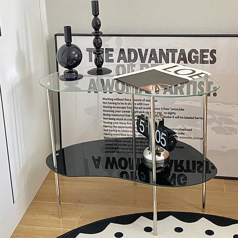 Glass surface living room side table stainless steel cream wind side table small apartment corner
