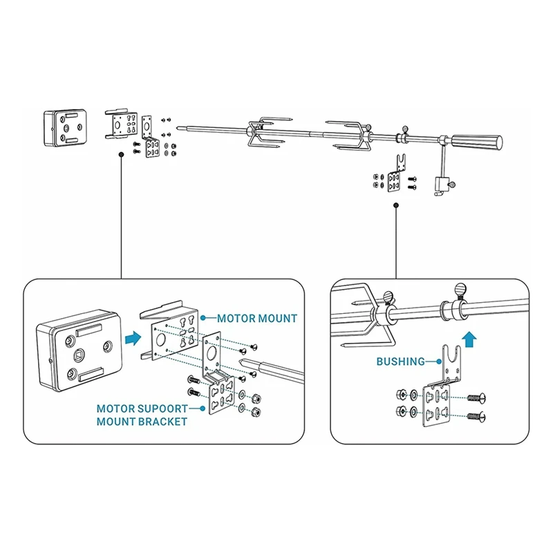 BBQ Grill Stainless Steel Rotisserie Motor Mounting Bracket Set Fits 3Inch Motors (Bracket Size) May Need Drill