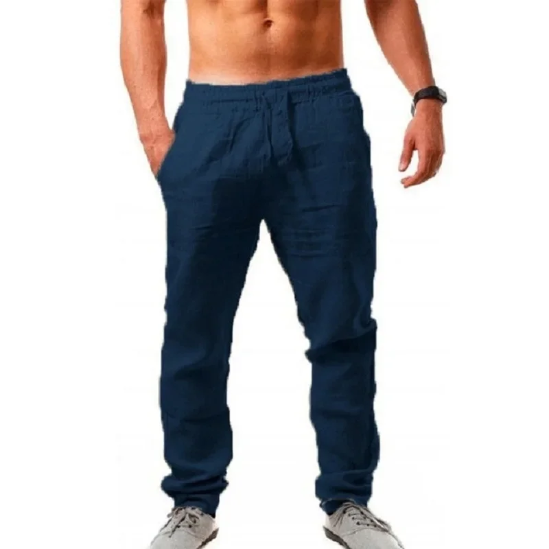 Men's Cotton Linen Pants Male Autumn New Breathable Solid Color Linen Trousers Fitness Streetwear XS-5XL