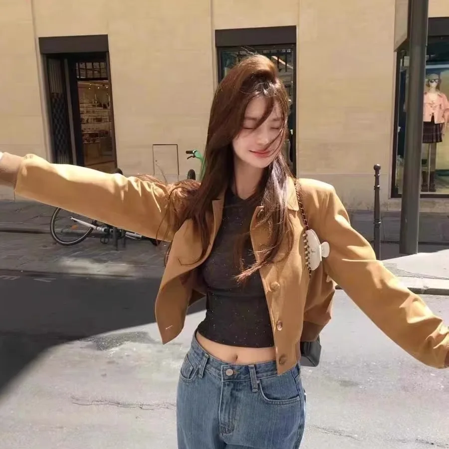 Dimagrante Pelle scamosciata ort Jaet Verdura Flip-Collar Retro Sle Loose Fit Cappotto da donna Chiusura con bottoni Lungo Sve Autunno Capispalla