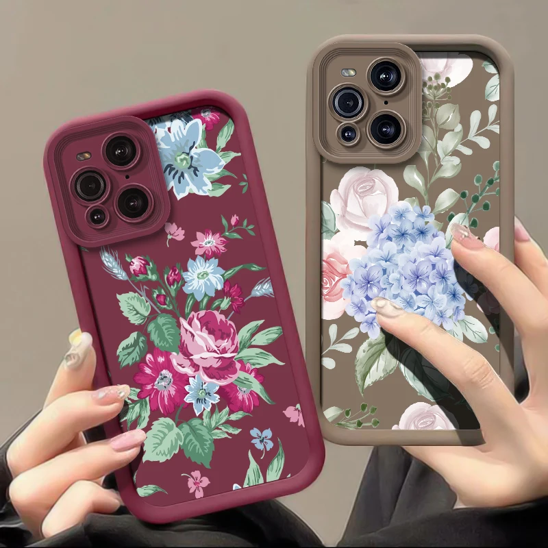 Custodia per telefono opaca in silicone per OPPO Trova X3 Lite X8 X5 Pro F19S F21 F9 F17 F19 Pro Plus Custodia morbida in TPU con motivo floreale di lusso