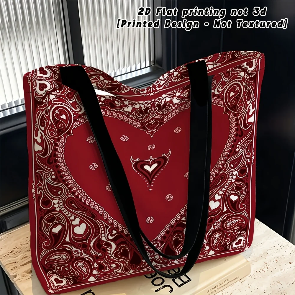 1pc, 2D Flat Women's Shoulder Bag, Red Heart Pattern Themed Women's Shoulder Bag, for Daily Use, Multi-functional Tote Bag