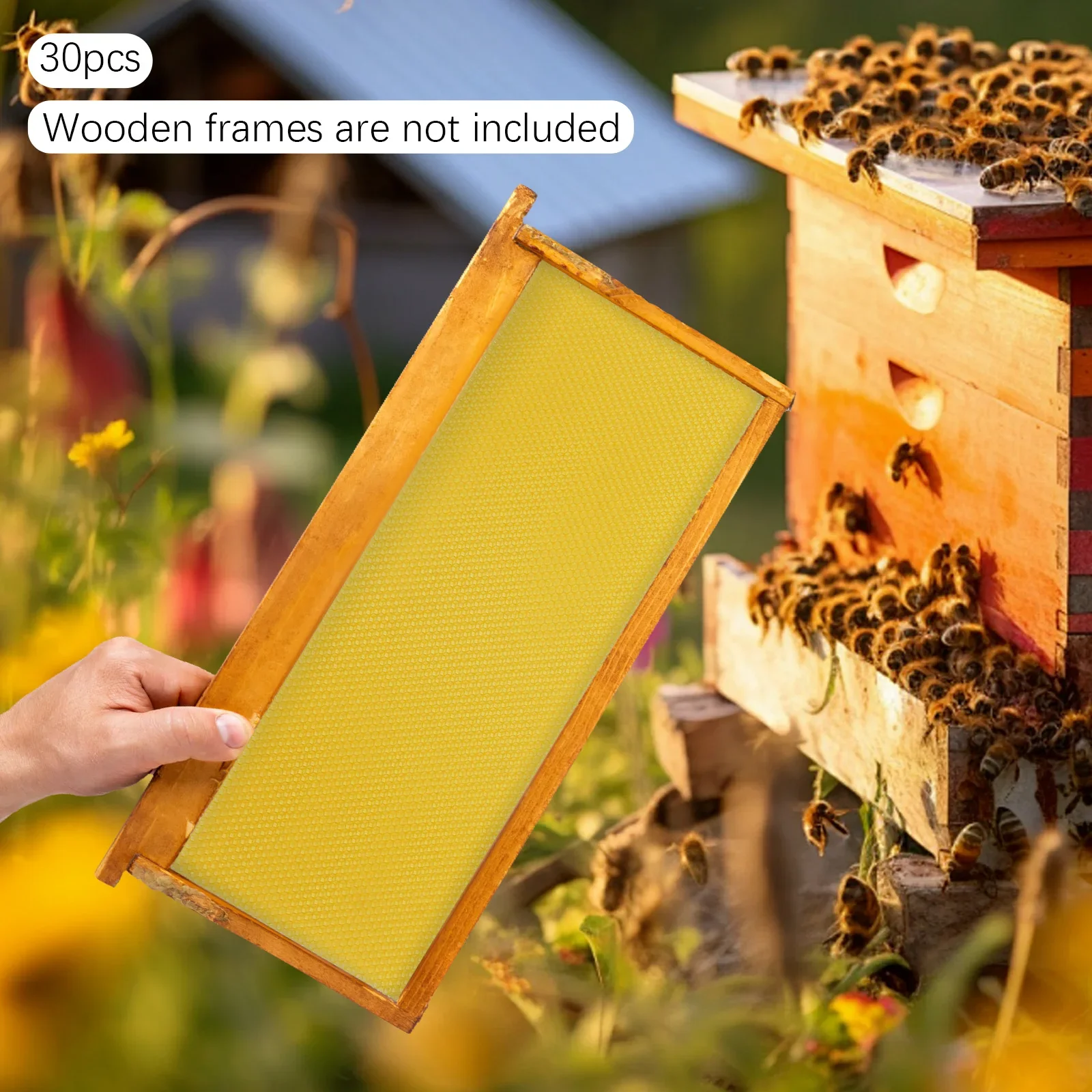 

30Pcs Honeycomb Wax Frames 7.7*16.3" Beekeeping Foundation Honey Bee Hive Tool Bee Hive Foundations