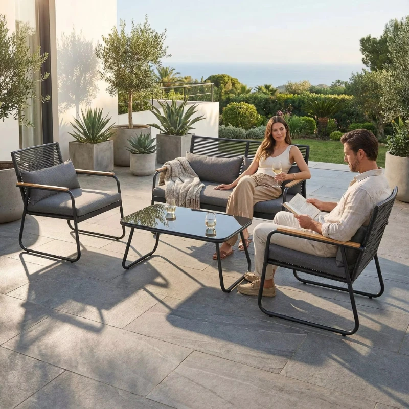 

Rattan Garden Sofa Set with Steel Frame - Durable and waterproof outdoor patio furniture for apartments and hotels