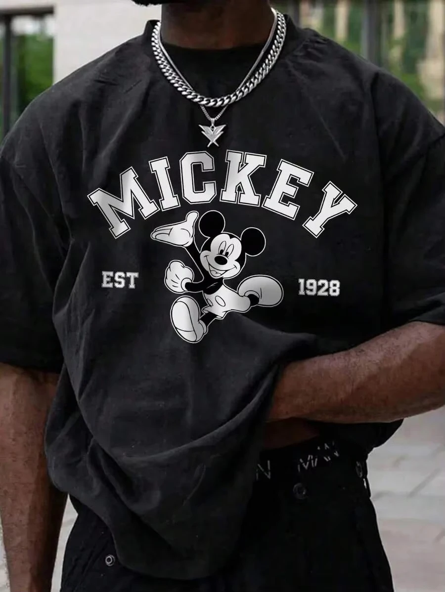 

Мужская футболка с короткими рукавами и принтом Disney Mickey Est 1928, мужская повседневная летняя хлопковая мужская одежда, новинка, топы, спортивный костюм