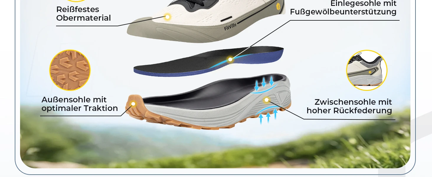 FitVille Herren Trail-Laufschuhe mit breiter Zehenpartie, lässige Sportschuhe, atmungsaktive, rutschfeste Wanderschuhe mit Dämpfung für Herren – Detail 8