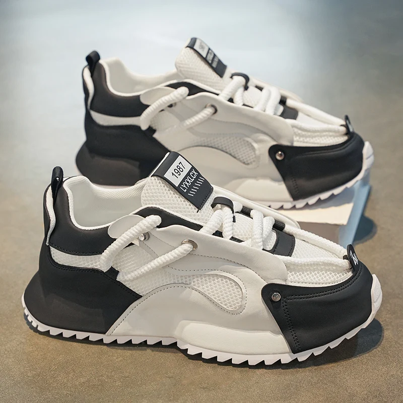 2024 Summer New Men's Shoes Color-block Innovation Net Surface Casual Shoes Thick Soles Increase Daddy Shoes Non-slip Outdoor