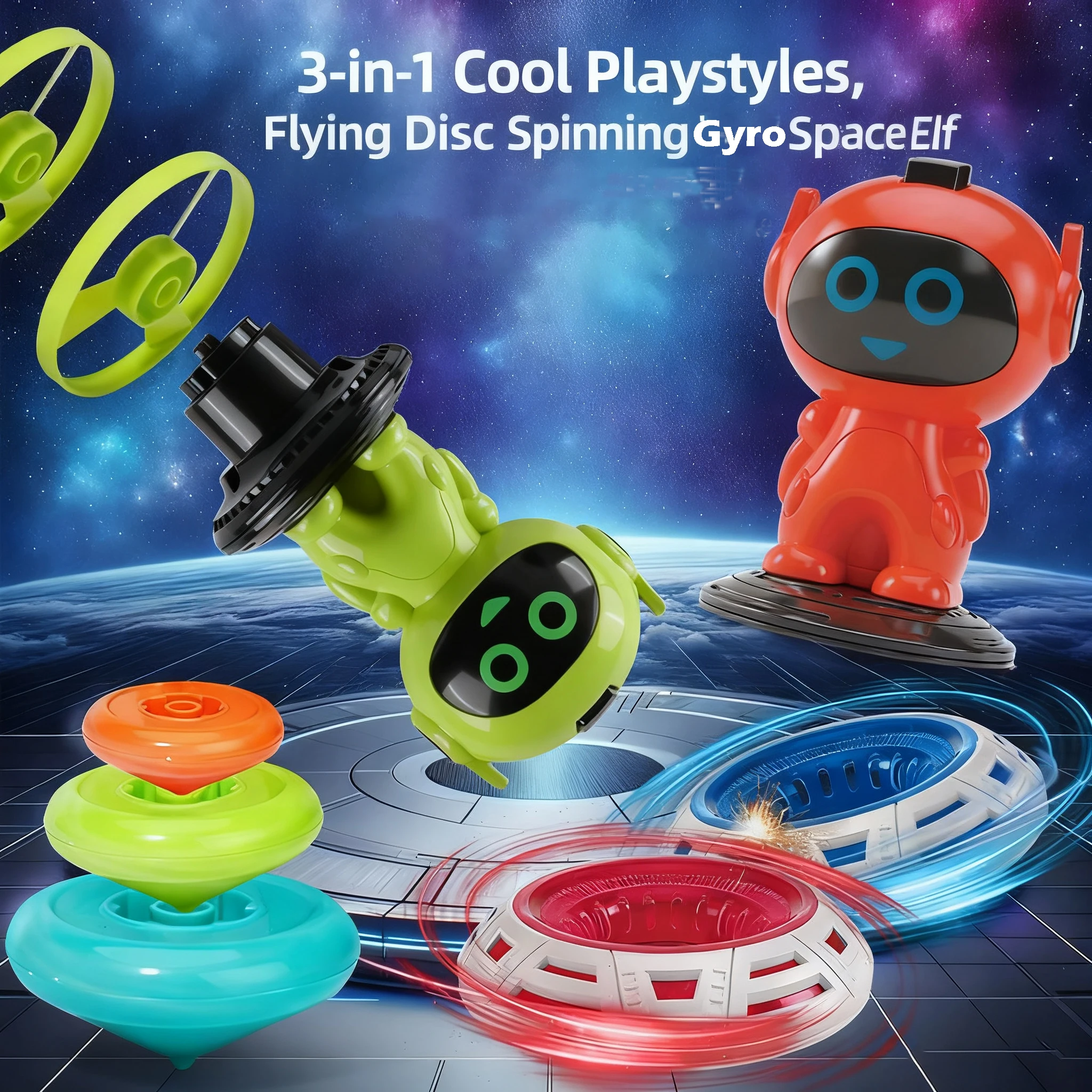 

Набор 3 в 1: летающая тарелка НЛО, метатель-дисков, детские летающие игрушки для метания и ловли, уличные спортивные игрушки с пропеллером и вращающимся гироскопом, подарок для детей