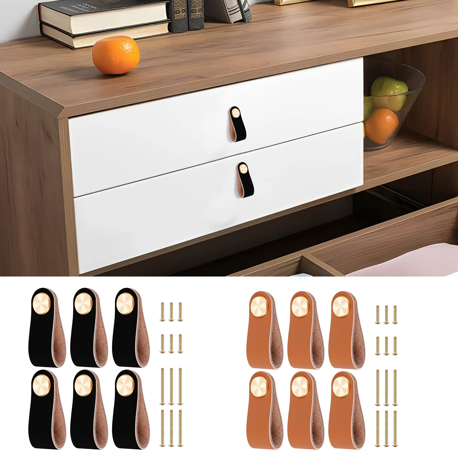 6Pcs Leather Drawer Pulls Colors Nordic Furniture Drawer Knob Brass Wardrobe Door Pulls Eco-Friendly Artificial Leather