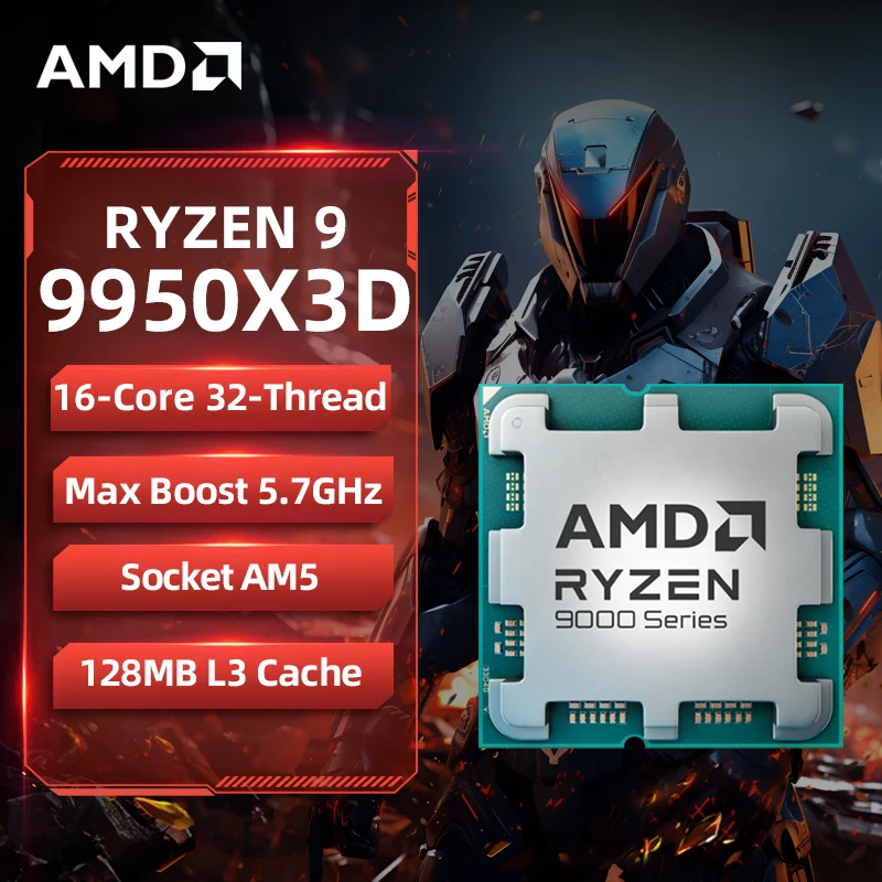 

AMD Ryzen 9 9950X3D Game CPU R9 9950X3D Up to 5.7GHz 16-Core 32-Thread Socket AM5 128MB Cache Gaming Processor without Package