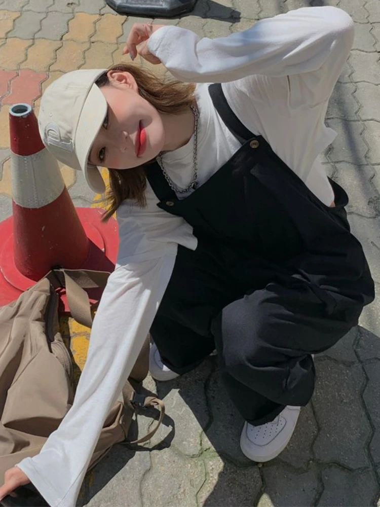 Monos holgados para mujer, estudiantes diarios, estilo japonés Kawaii, cómodos e informales, fáciles de combinar, primavera y otoño, Retro liso y sencillo